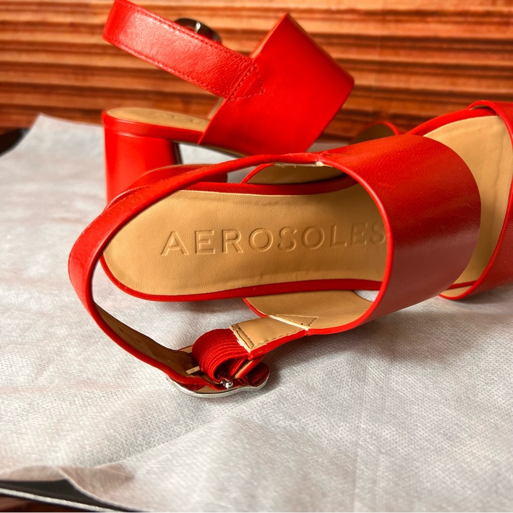 AEROSOLES Bright Red Leather Platform Sandals - Picture 3 of 8